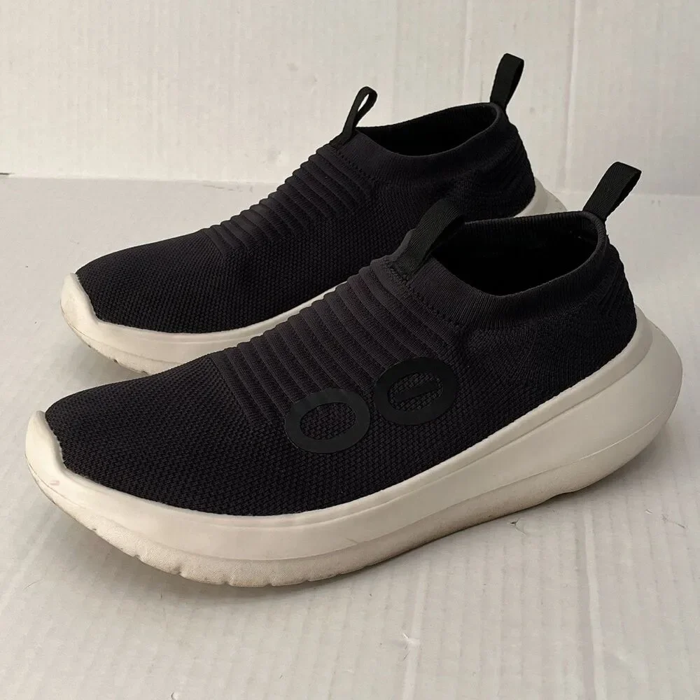 Oofos Oomy Zen Mens Sz 12 Black White Slip On Recovery Shoes Lightweight Comfort